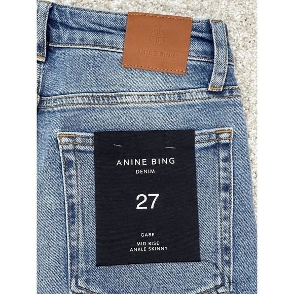 ANINE BING GABE MID RISE ANKLE SKINNY JEANS DESTRUCTED LIGHT INDIGO SZ-27 (B100) - Picture 7 of 12